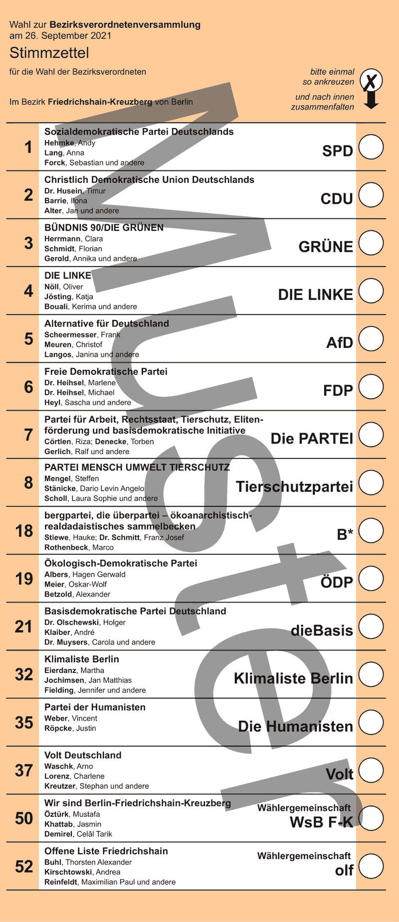 Stimmzettel BVV-Wahl Friedrichshain-Kreuzberg