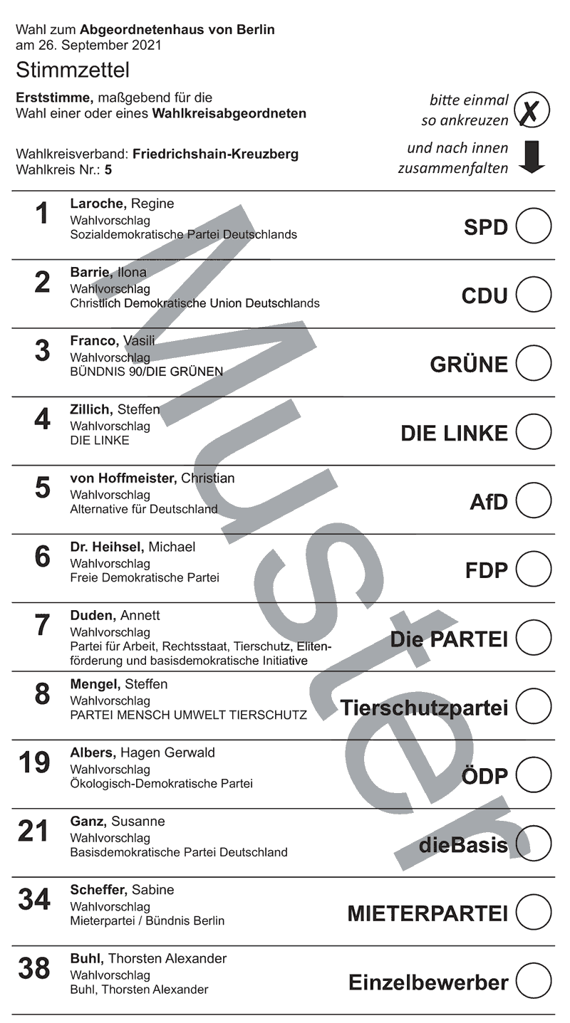 Stimmzettel Wahlkreis 5 Stimmzettel Wahlkreis 5